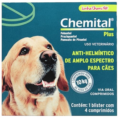 CHEMITAL PLUS COM 4 COMPRIMIDOS CHEMITEC VERMÍFUGO PARA CÃES CHEMITAL PLUS COM 4 COMPRIMIDOS CHEMITEC VERMÍFUGO PARA CÃES